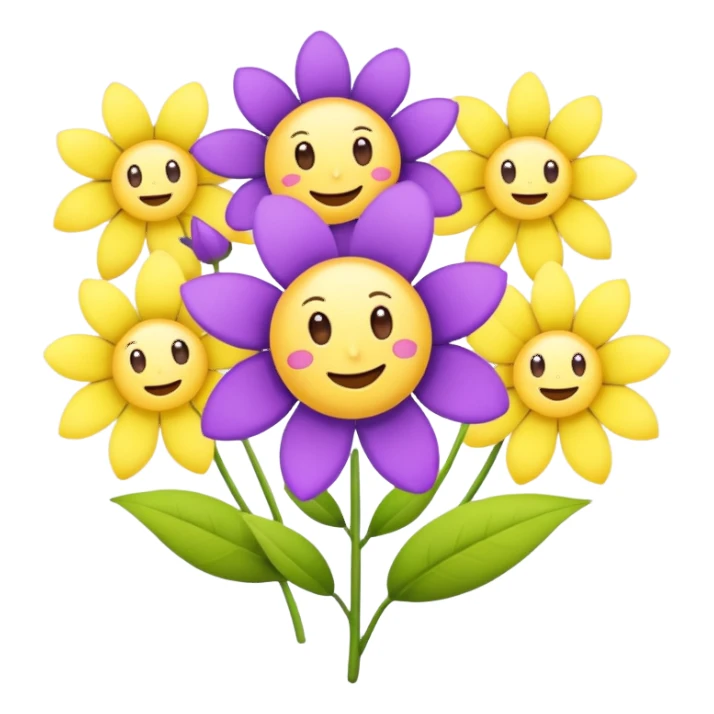 Flowers and emojis with purple and lemon yellow combo  sticker