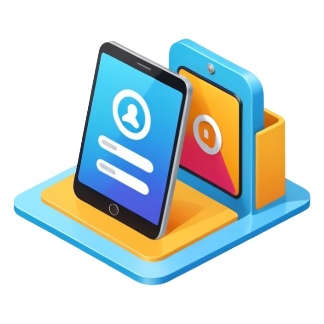 isometric, image of modern user experience with mobile, desktop portal, kiosk etc sticker