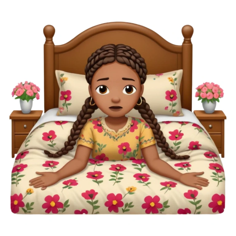Black woman with braids in a big king size bed by herself crying sticker