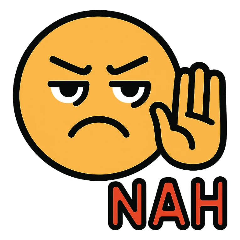 Create a 'nah' emoji in color icon style with a different hand gesture that is expressive and clear. Focus on making the gesture distinct and the expression vivid while maintaining the color icon style characteristics. sticker