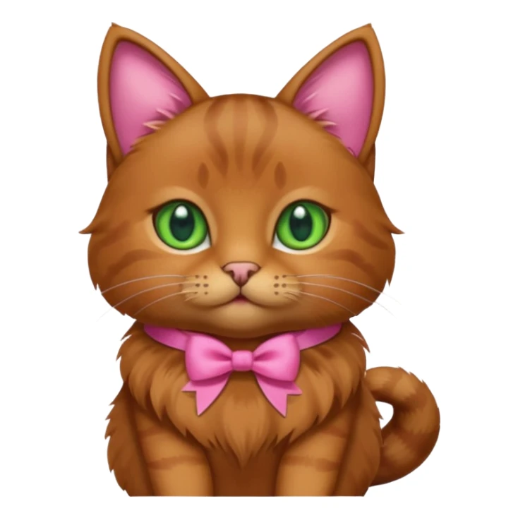   brown cat with green eyes and a pink bow sticker