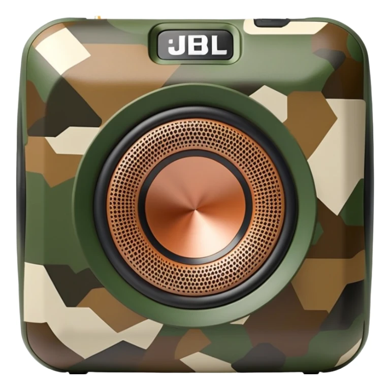 Ultra minimalist JBL Clip 4 speaker, simple geometric shape with basic camouflage pattern, iOS emoji style sticker