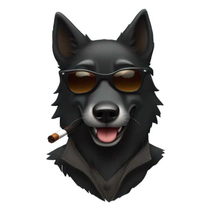 A short haired black wolf wearing sunglasses and smoking a cigar sticker