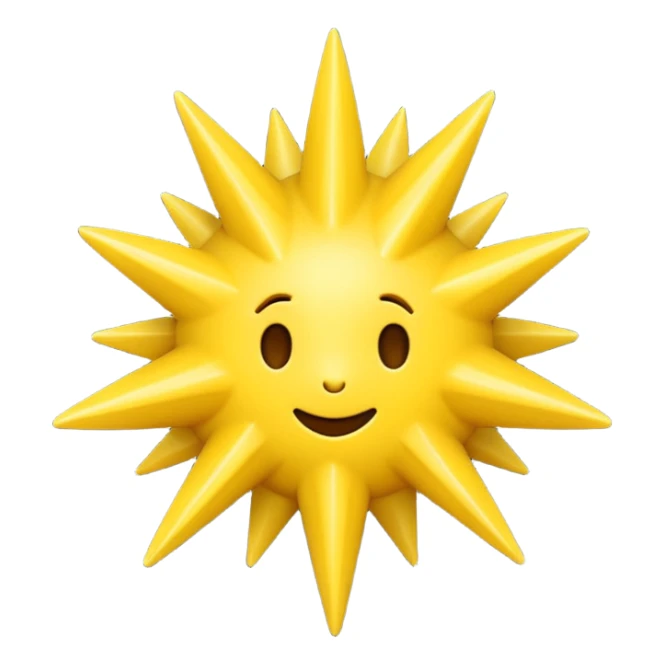 Compact iOS‑style 3D emoji: plain jagged burst (10 spikes), bright yellow, smooth shading, thin darker edge; no characters or pictograms sticker