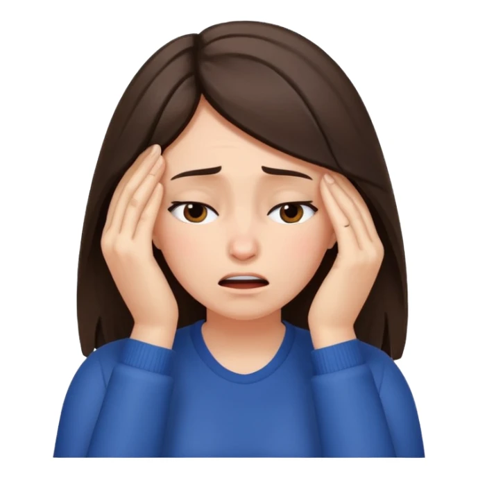 female pulling her hair with stressed face, face palm, brunette sticker