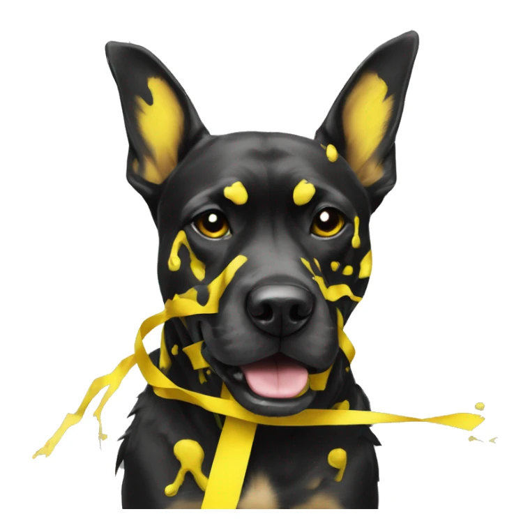 Melting punk black Graffiti dog patterns and yellow caution tape  sticker