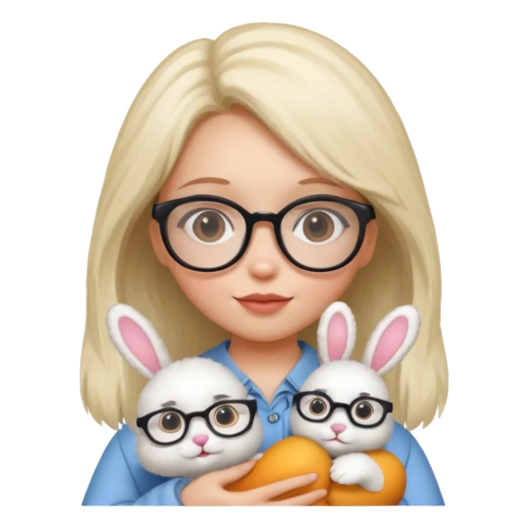 Girl with glasses → holding a toy rabbit sticker