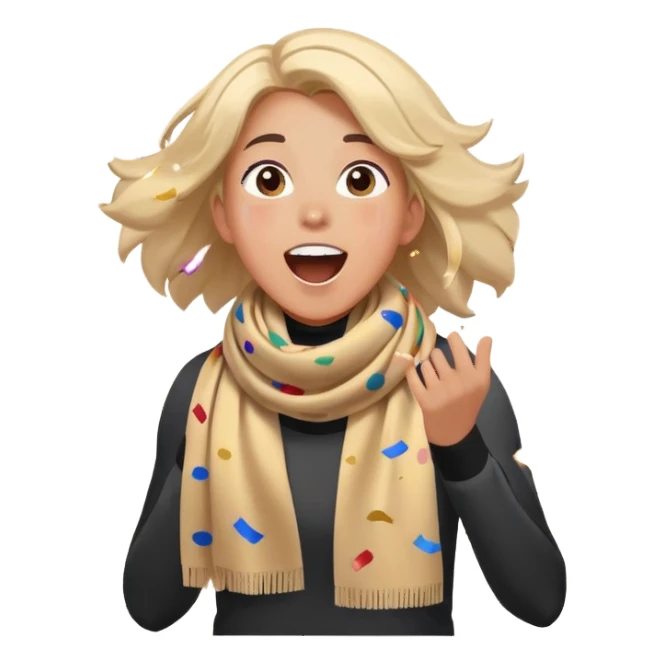 person with a sports scarf, excited expression, confetti in the air sticker