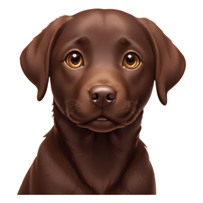 Cinematic Cute Chocolate Labrador Portrait Emoji, Head tilted playfully and inquisitively, featuring a sleek chocolate Fur with a lustrous sheen, round, sparkling brown eyes filled with curiosity, Simplified yet irresistibly adorable features, highly detailed, glowing with a warm, friendly glow, high shine, affectionate and spirited, stylized with a touch of whimsy, bright and endearing, soft glowing outline, capturing the essence of a mischievous yet loving companion, so playful it feels like it could dash out of the screen and into your arms! sticker