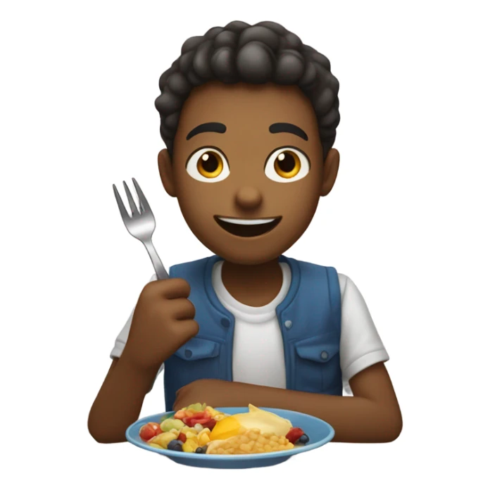 A boy eating food sticker