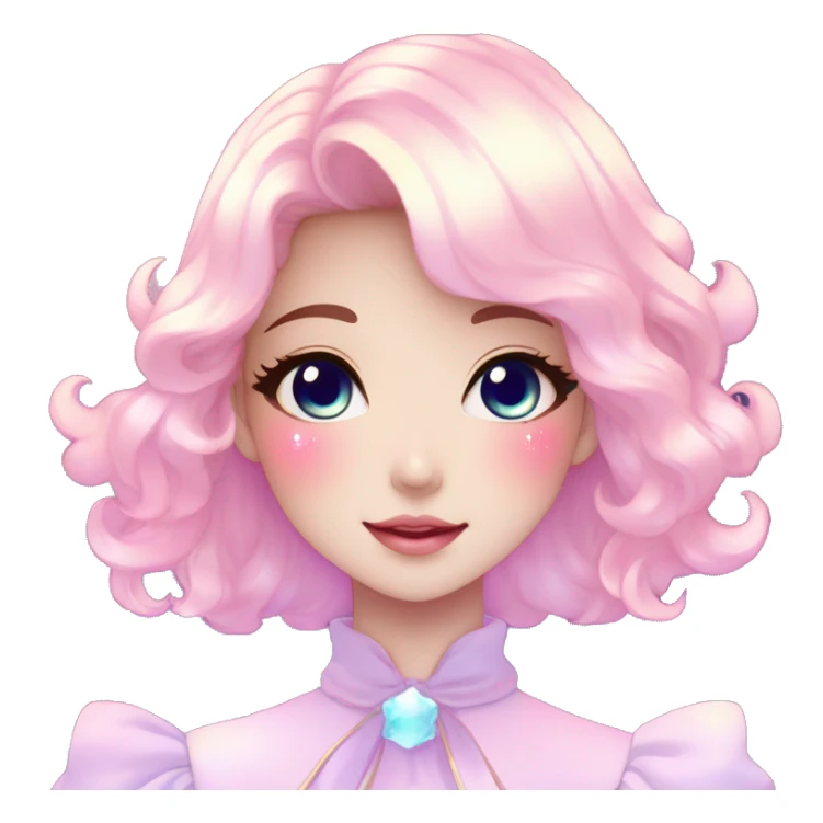 Gorgeous pastel anime style lady blushing nebula-gradient-sparkle face dreamy idol model colorful shiny stars galaxy kawaii cottagecore pearly petite simplistic aesthetic trending style sticker