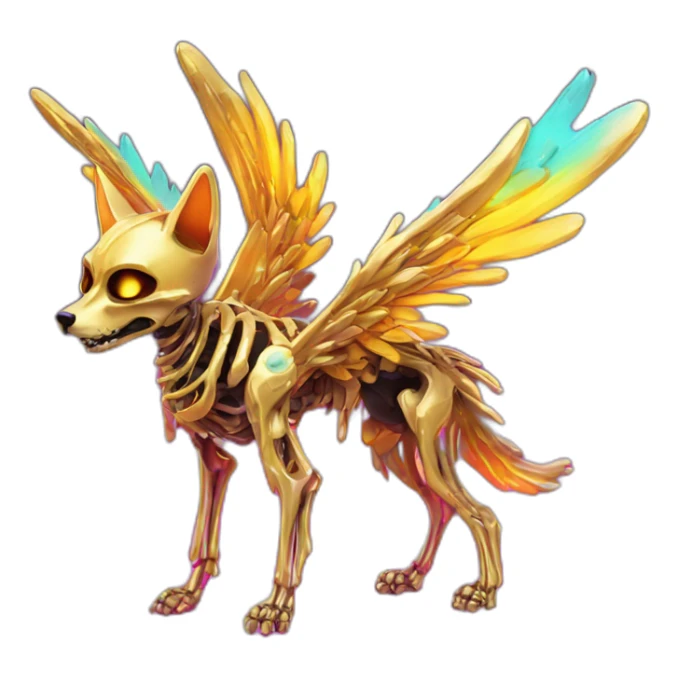 Melting Neon and gold Zombie skeleton fox with wings sticker