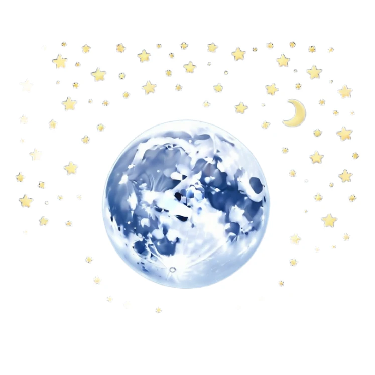 "Peaceful moon in a starry night sky with soft glow, no people" sticker