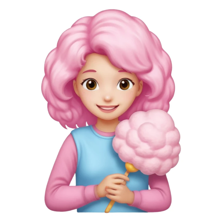 A girl hugging a big cotton candy puff with bright smile sticker