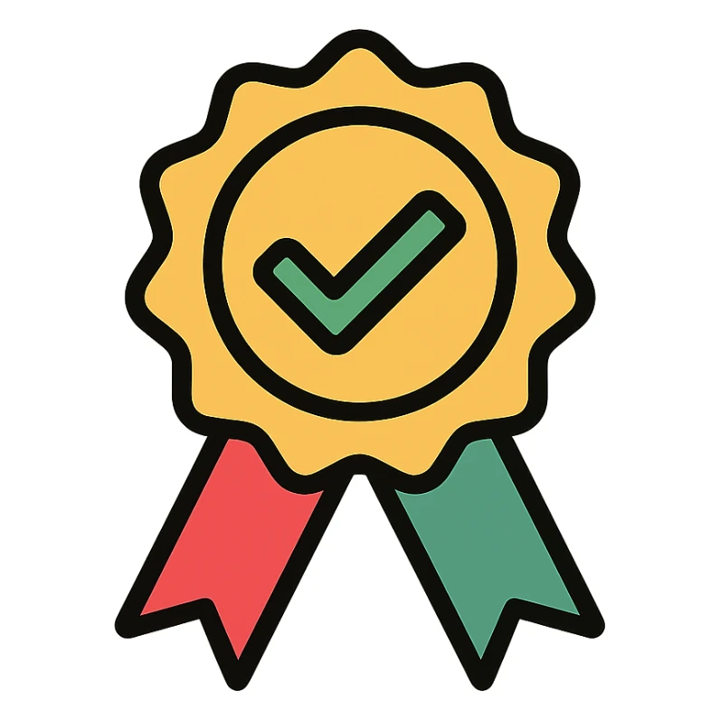 vector icon of a seal of trust with gold and colorful elements, elegant and minimalist flat design, isolated on white background, award badge style, 2D flat vector, trending icon look, soft shadows, no text, perfect for commercial use, icon style, new variation 2 sticker