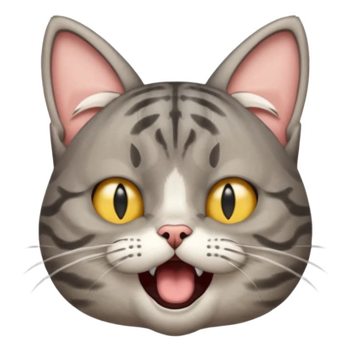 Cat meme, a gray tabby cat holding its head and screaming, with its eyes closed and mouth open, looking annoyed sticker