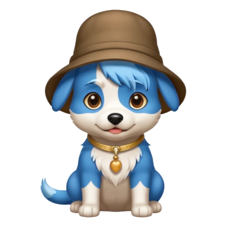 fancy dog with blue hair, wearing hat sticker