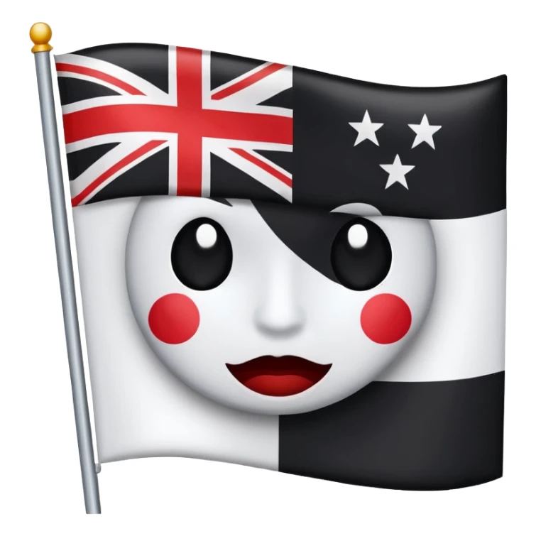 Create this flag , the color are White all around And a face print on the center of the flag is black dont create an emoji face on the center  sticker