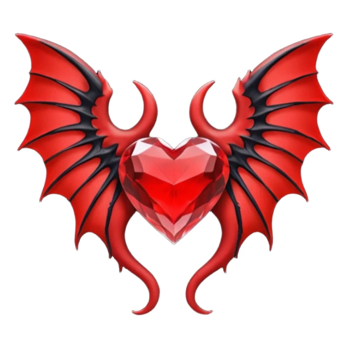small black succubus wings, cryhstal heart red, black heart tail sticker