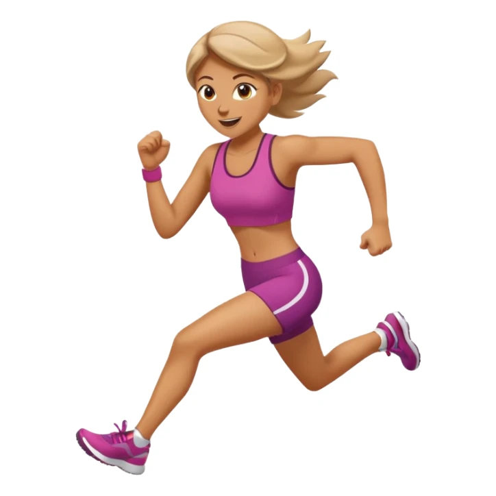 woman exercising, running, energetic expression, emoji style sticker