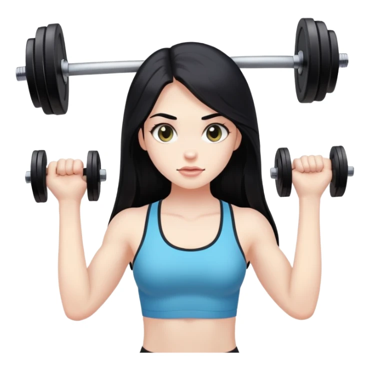 Pale girl with long black hair lifting weights sticker