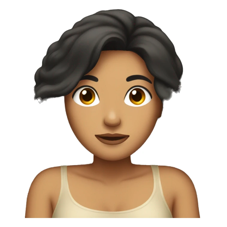 tan woman, long black hair, laying down in bed asleep sticker