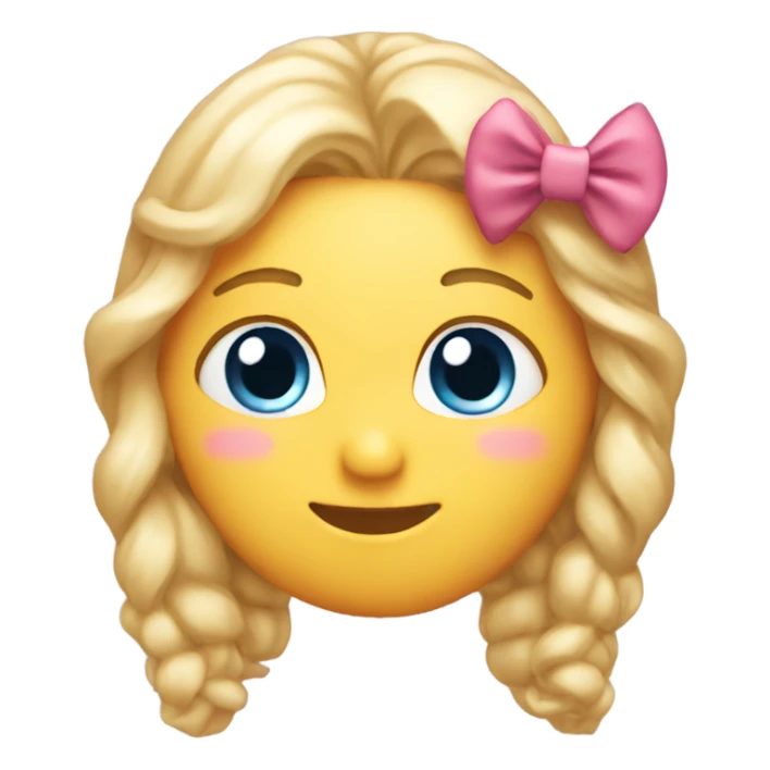 Blushing emoji with a bow in hair sticker