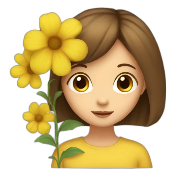 Yellow flowers with shy girl brown hair sticker