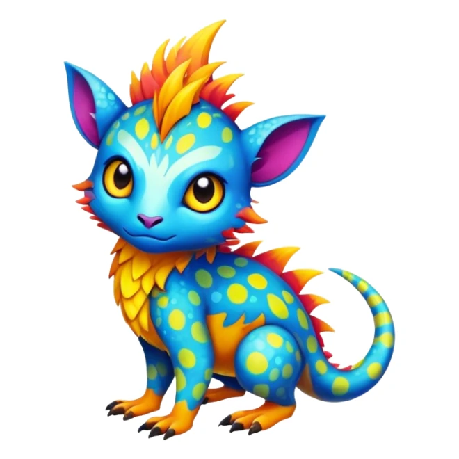 a colorful edgy cute vernid-fionbri-creature with splash patterns full body sticker