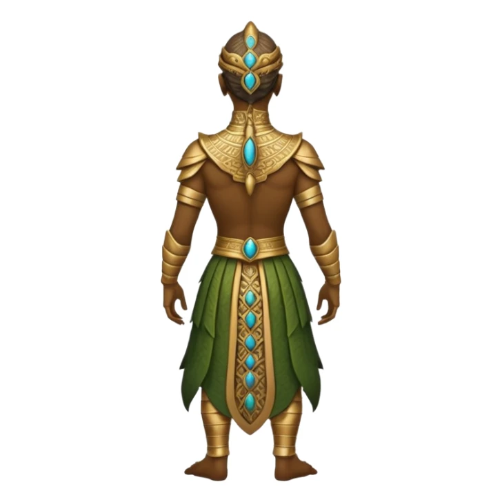 reptilian humanoid in ancient outfit, back view, ornate details sticker