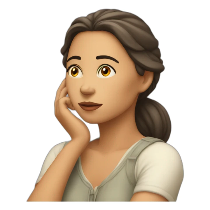 pensive, thoughtful woman touching her chin and looking up sticker