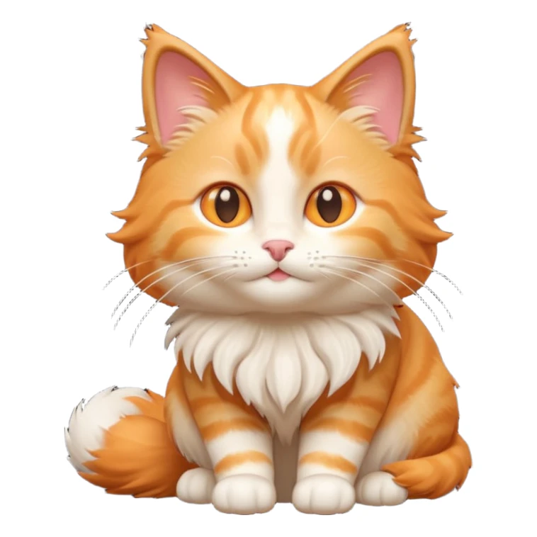 A 3D cartoon orange-ginger Ragdoll cat with gentle smile, fluffy tail, soft rim lighting, dreamy Memoji-style tone. sticker