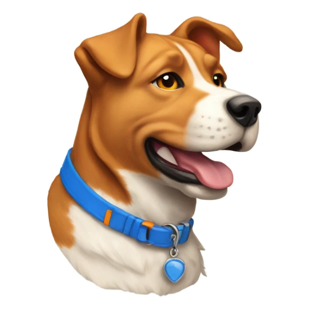 happy cute american stafford with simple blue collar with orange pendant from half side perspective sticker