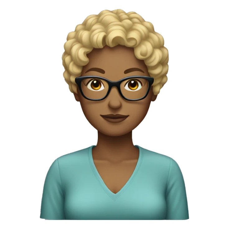Woman with short blonde curly hair and glasses sticker