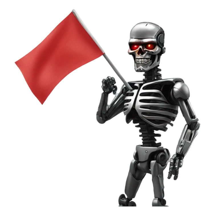 Terminator dancing with small red fabric flag in each hand sticker