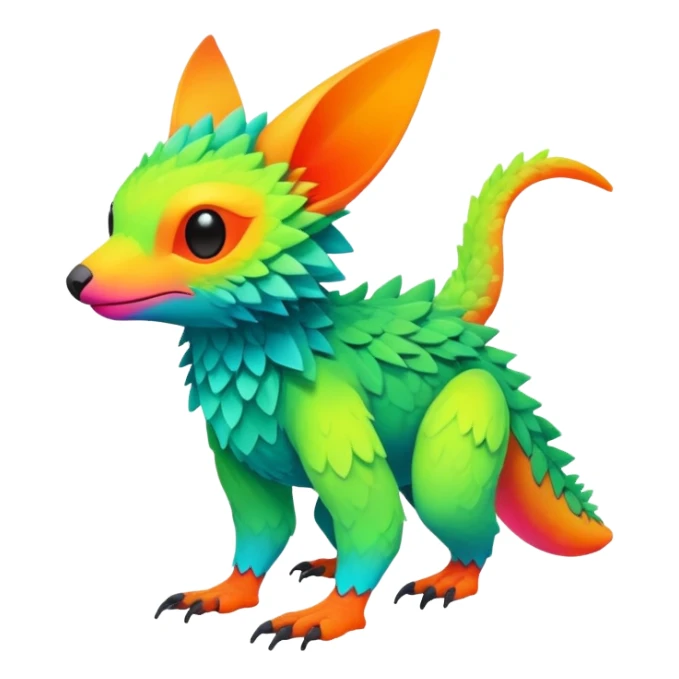lush warm-colored colorful neon-colored Fakémon-Trico-creature (full body) sticker