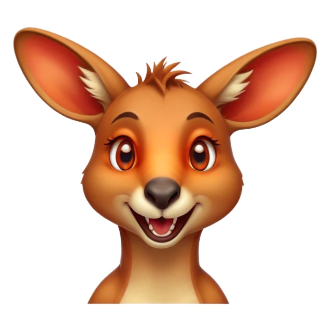 Cinematic Comical Kangaroo Portrait Emoji, Head tilted dramatically with an exaggeratedly amused expression, featuring a striking red-orange fur with a playful glint in its wide, expressive amber eyes, Simplified yet hilariously expressive features, highly detailed, glowing with a slightly sassy glow, high shine, dramatic yet playful, stylized with an air of cheeky outback mischief, bright and endearing, soft glowing outline, capturing the essence of a spirited and over‐the‐top kangaroo, so meme‐worthy it feels like it could bounce its way into internet fame instantly! sticker
