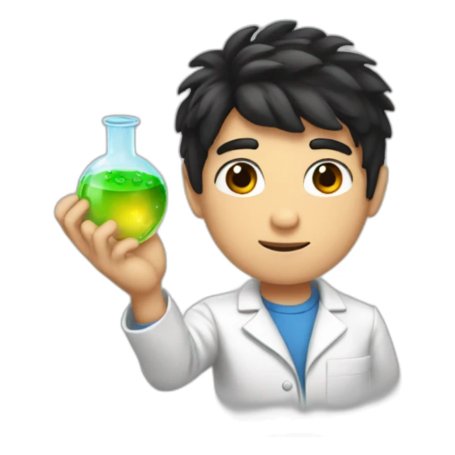 chemistry boy with black hair and his instumants on his hand sticker