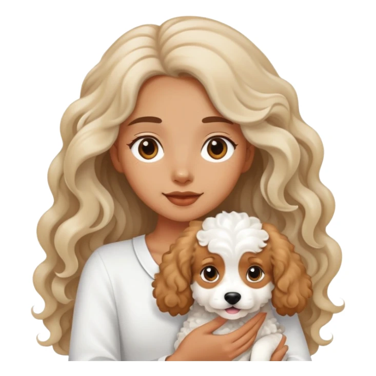 Long-haired girl holding a white curly dog sticker