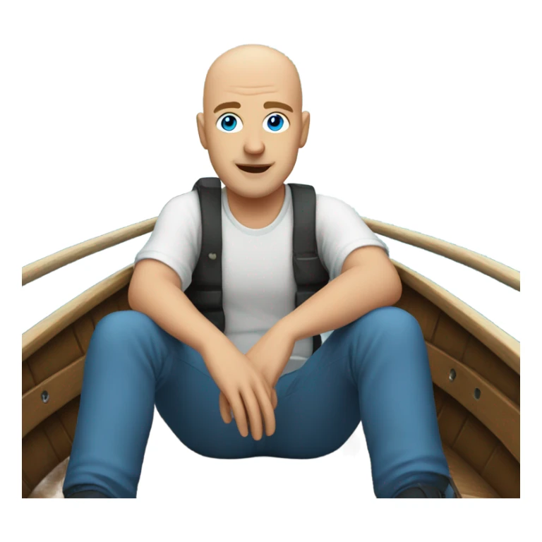Bald man with blue eyes on a boat sticker