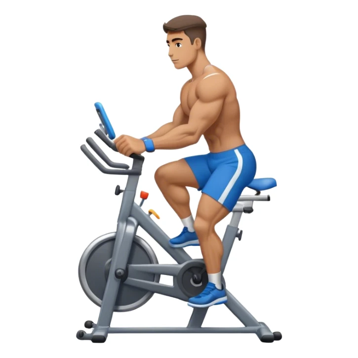 buff guy blue shorts grey stationary bike sticker