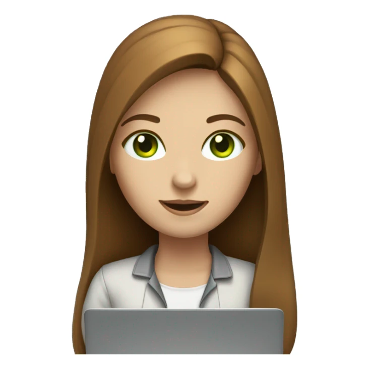 Female coder featuring a laptop. Shee has long brown hair, green eyes, white skin. sticker