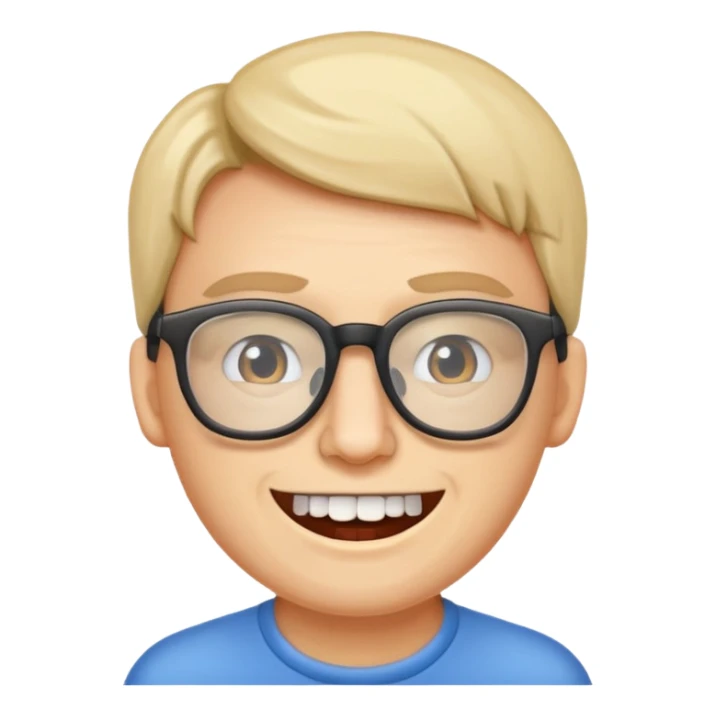 programmer with protruding teeth and glasses, simple, clear emoji style sticker