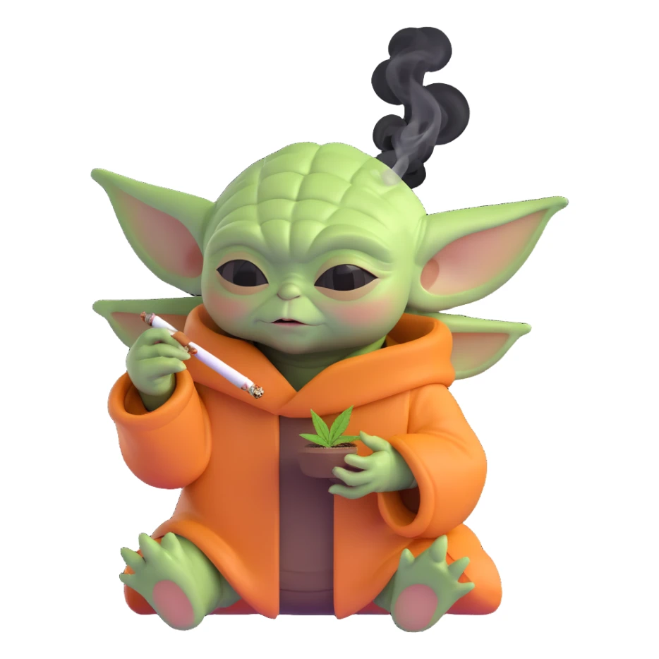 baby yoda smoking cannabis sticker