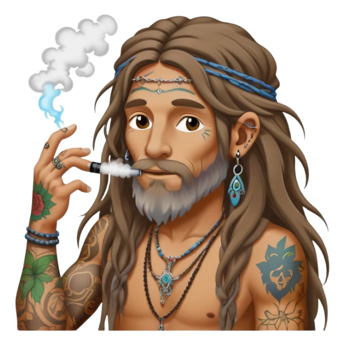 Hippie with long ratty hair with tattoos vaping sticker
