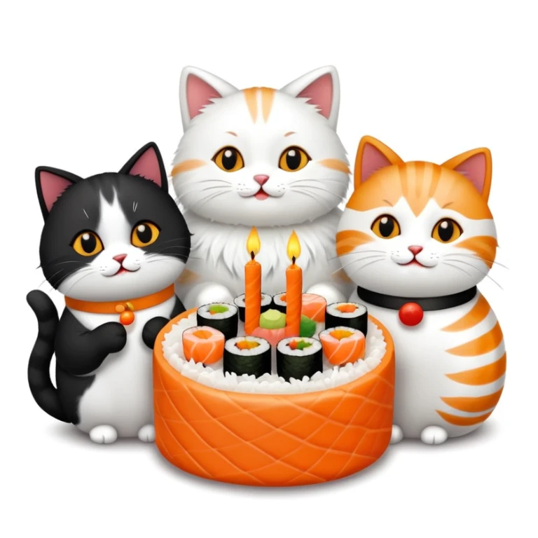 Group of nine cats having sushi at a birthday celebration sticker