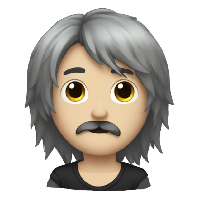 emo boy with long shaggy hair and moustache sticker