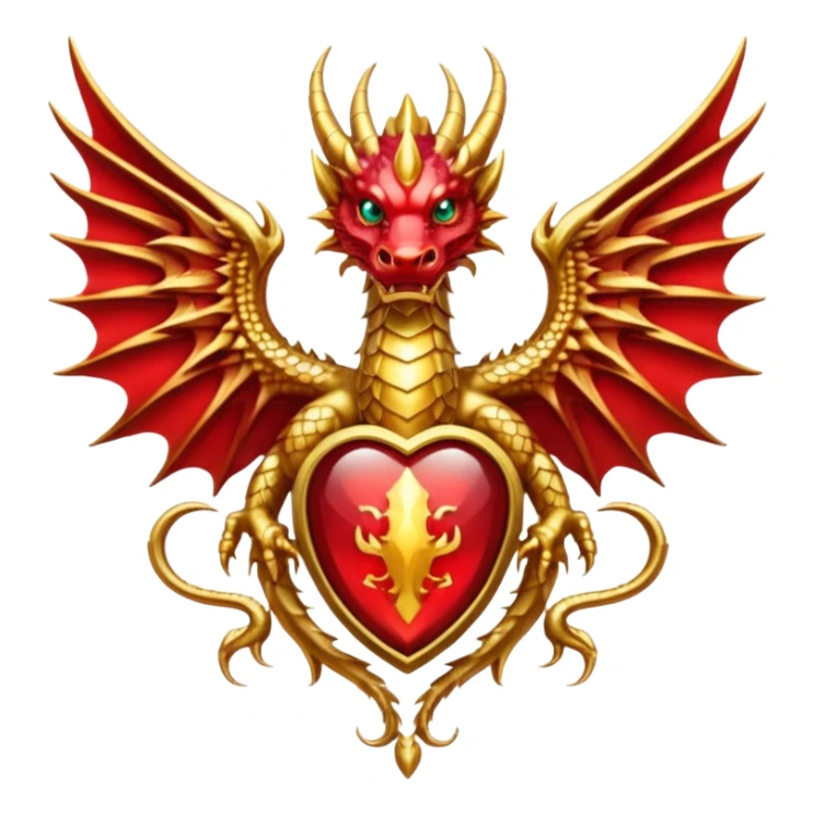 Golden Dragon with wings crest/brosch in a circle with red gems sticker