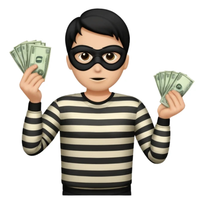 Shrugging shoulders emoji but wearing cliche robber outfit sticker