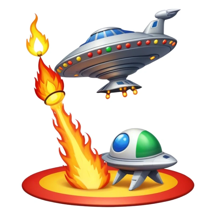 create a circus on fire and a spaceship abducting the circus with an ET with the Brazilian flag sticker